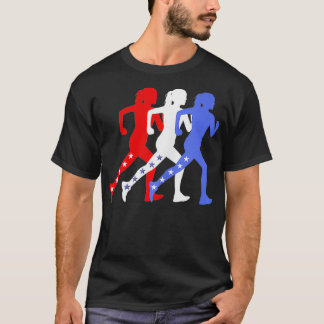 Camiseta Herói Vermelho Branco Azul Estrelas Correndo Mulhe