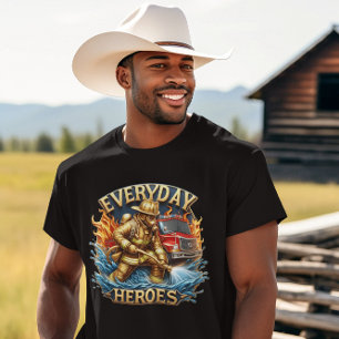 Camiseta Heroic Firefighter Battles Blaze