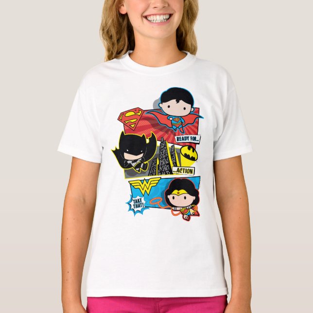 Camiseta Heróis Chibi Prontos Para Ação! (Frente)