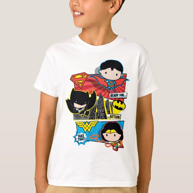 Camiseta Heróis Chibi Prontos Para Ação! (Frente)