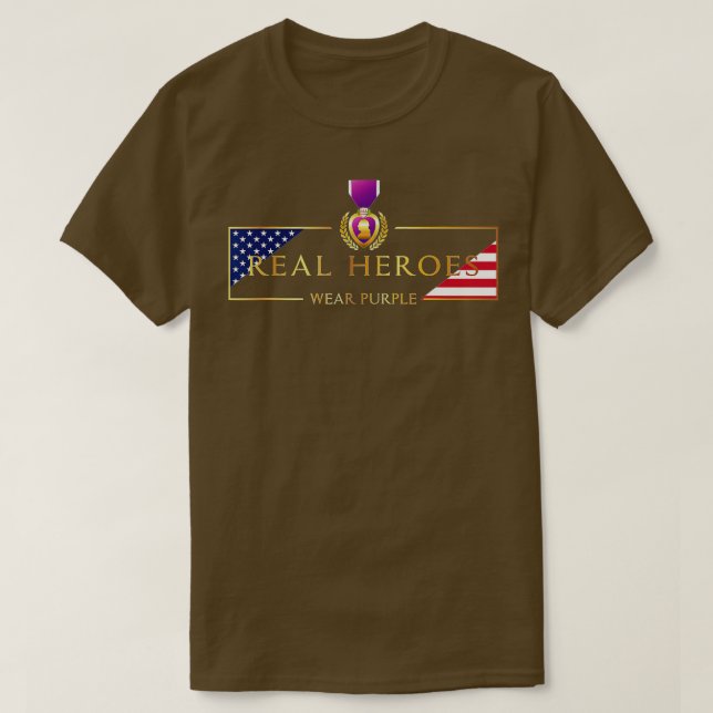 Camiseta Heróis Reais do Coração Roxo Militar Vestem Roxo  (Frente do Design)