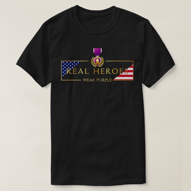 Camiseta Heróis Reais do Coração Roxo Militar Vestem Roxo (Frente do Design)