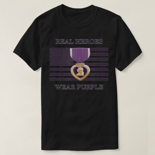 Camiseta Heróis Reais do Coração Roxo Vestem Militares Roxo (Frente do Design)