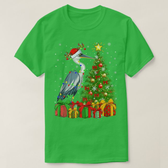 Camiseta Heron Bird Lighting Xmas Tree Santa Hat Heron Chri (Frente do Design)
