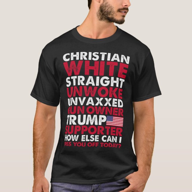 Camiseta Hetero Branco Não Acordado Trump Supporter Usa Não (Frente)