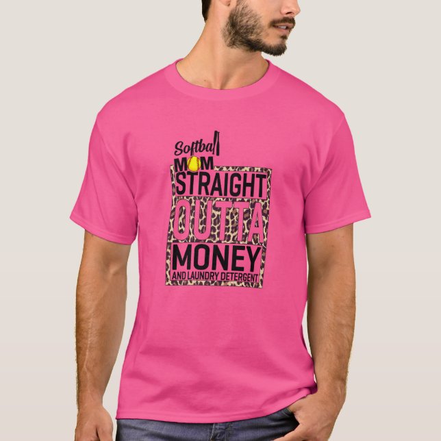 Camiseta Hetero Da Mãe De Softball Sem Dinheiro E Linguagem (Frente)
