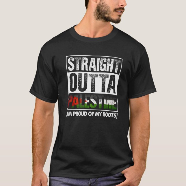 Camiseta Hetero Fora da Palestina Prolongada Raízes Palesti (Frente)