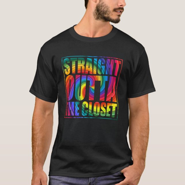 Camiseta Hetero Fora Do Armário Orgulho gay Rainbow LGBTQ (Frente)