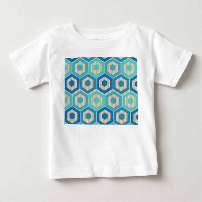 Camiseta Hexágonos e Listras – Mar e Areia  (Frente)
