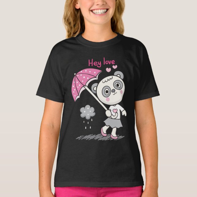 Camiseta Hey Love Panda Engraçada Garota Bonita (Frente)