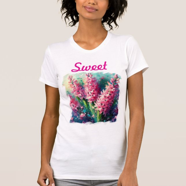 Camiseta Hiacintas Rosa Impressionistas Hiacinite Floral (Frente)