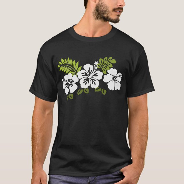 Camiseta hibisco e folhas brancas (Frente)