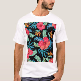 Camiseta hibisco editável, padrão floral vintage