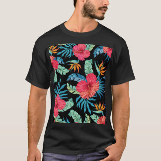 Camiseta hibisco editável, padrão floral vintage