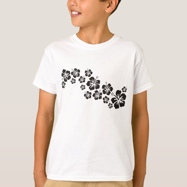 Camiseta hibisco floresce em preto (Frente)
