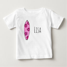 Camiseta hibisco rosa Surfboard com nome personalizável