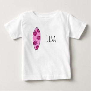 Camiseta hibisco rosa Surfboard com nome personalizável