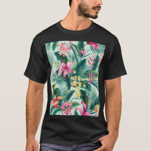 Camiseta Hibisco Tropical: Padrão Floral Sem Costura