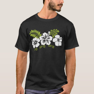 Camiseta Hibiscus e folhas brancos