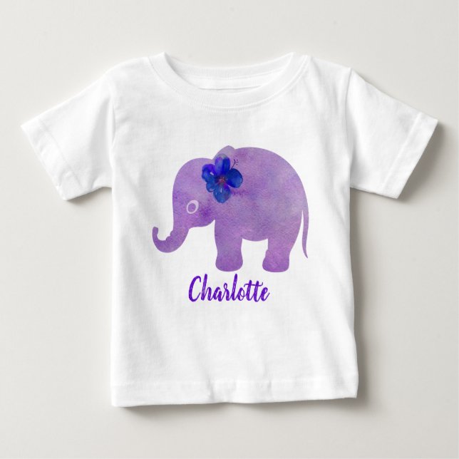 Camiseta Hibiscus Elephant Aquarela Personalizável (Frente)