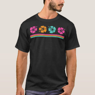 Camiseta Hibiscus Flower Retro Hawaii Stripe Hawaii Beach