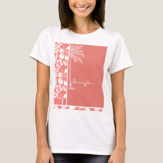 Camiseta Hibiscus tropical cor-de-rosa coral; Palma do