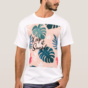 Camiseta Hibiscus Tropical e Padrão Folha de Monstera