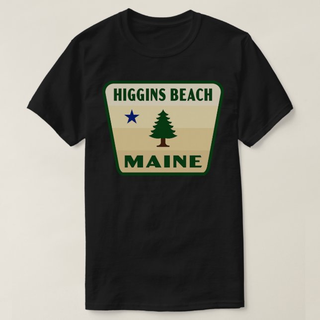 Camiseta Higgins Beach Maine Retro Pine Tan Crachá (Frente do Design)