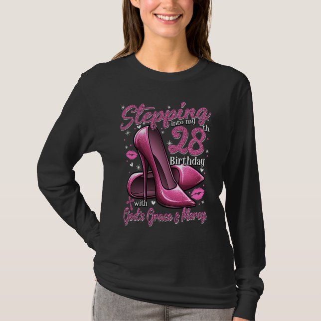 Camiseta High Heels Stepping Into My 28th Birthday 28 and F (Frente)
