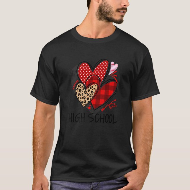 Camiseta High School Teacher Buffalo Plaid Leopard Valentin (Frente)