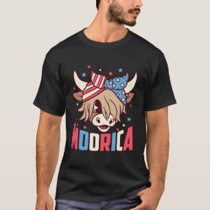 Camiseta Highland Cow 4 De Julho De Moorica Merica Usa Flag