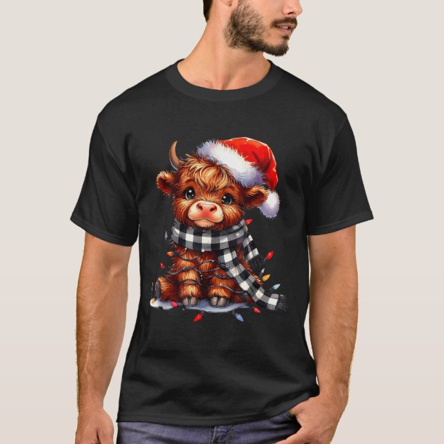 Camiseta Highland Cow Christmas Santa Hat Mooey Xmas Heifer (Frente)