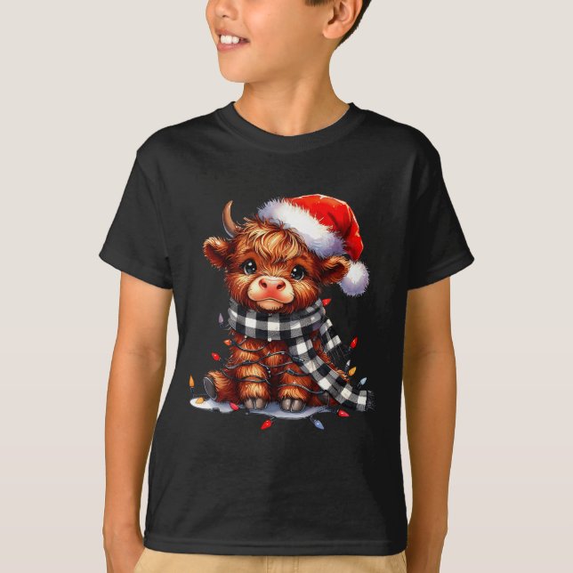 Camiseta Highland Cow Christmas Santa Hat Mooey Xmas Heifer (Frente)