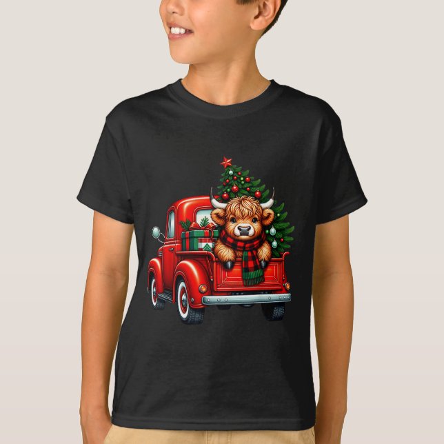 Camiseta Highland Cow In Truck Farm Farmer Christmas Cow Ca (Frente)