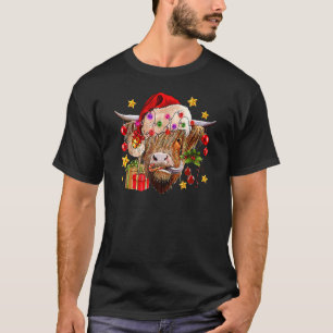 Camiseta Highland Cow Joy Santa Hat Festa de Natal