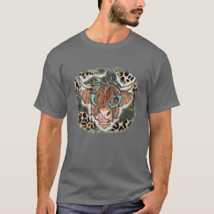 Camiseta Highland Cow Leopard Bandana Cowgirl Cowhide Weste