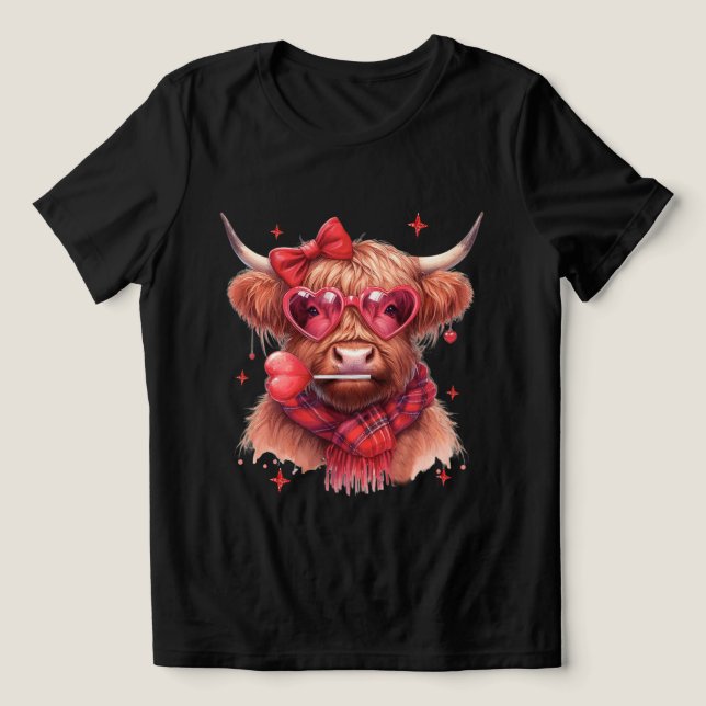 Camiseta Highland Cow Namorados Mens Womens Valentine Day (Design frontal)