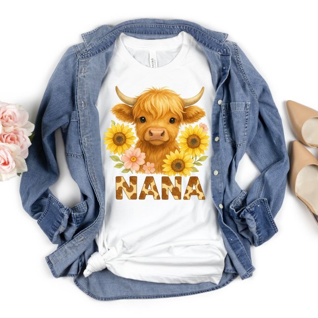Camiseta Highland Cow Nana Vovó País Trendência Russa (Nana Highland Cow Grandma Grandmother T-shirt. Gift for Nana)