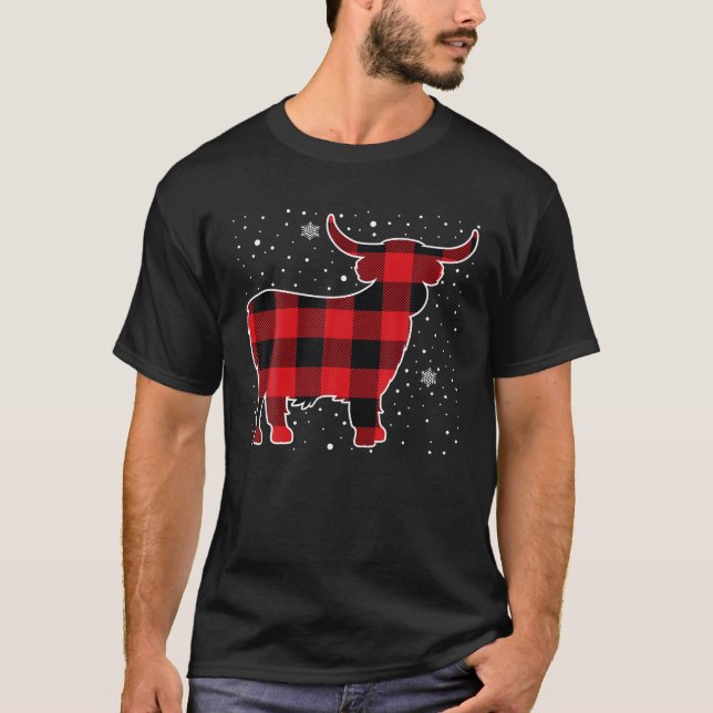Camiseta Highland Cow Red Buffalo Xadrez Natal Pajama (Frente)
