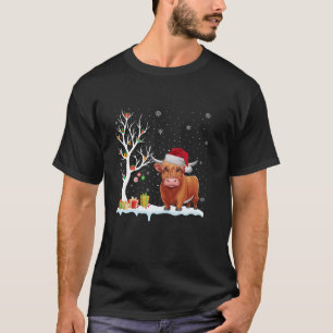 Camiseta Highland Cow Santa Hat Festiva Tree Christma