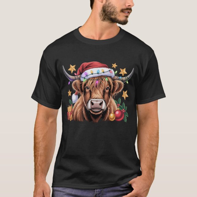 Camiseta Highland Cow Xmas Heifers Fazenda Farmer Amante de (Frente)
