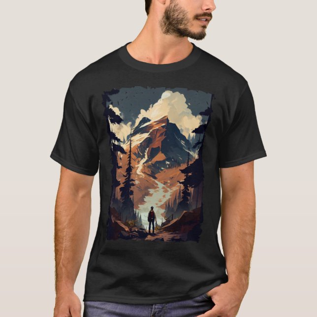 Camiseta Hiking camping mountains sunset hiker retro 70s vi (Frente)