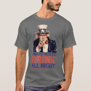 Camiseta Hilário 4 De Julho Tio Sam Eu Quero Que Você Beba