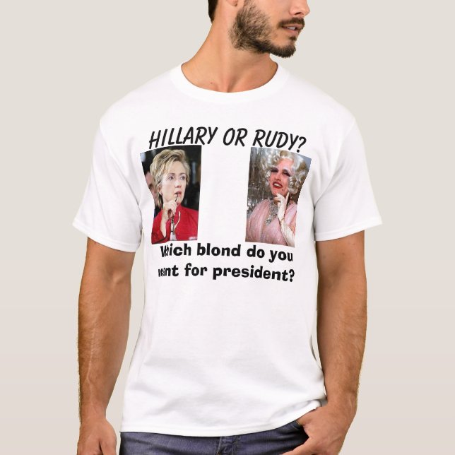 Camiseta Hillary4, giuliani-arrasto, Hillary ou Rudy? , (Frente)