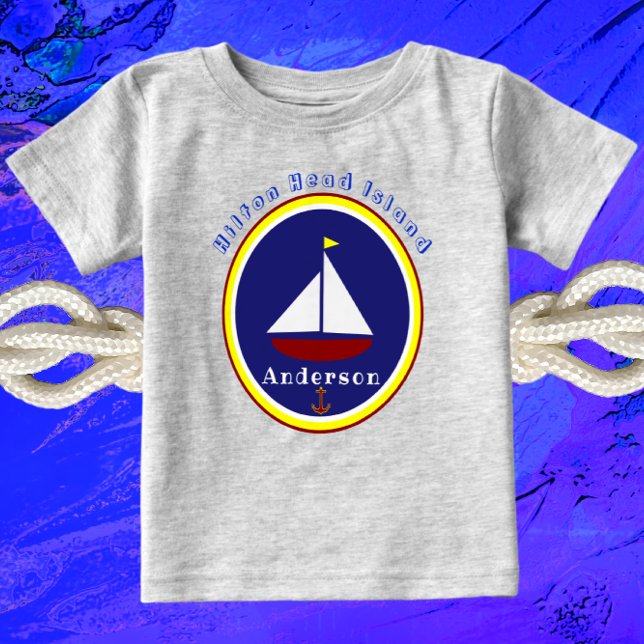 Camiseta Hillton Head Island Cute Sailboat Anchor e Nome (Criador carregado)