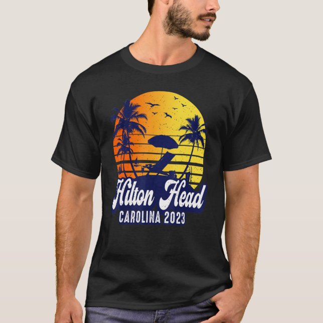 Camiseta Hilton Head 2023 Carolina Sunset Beach Retro (Frente)