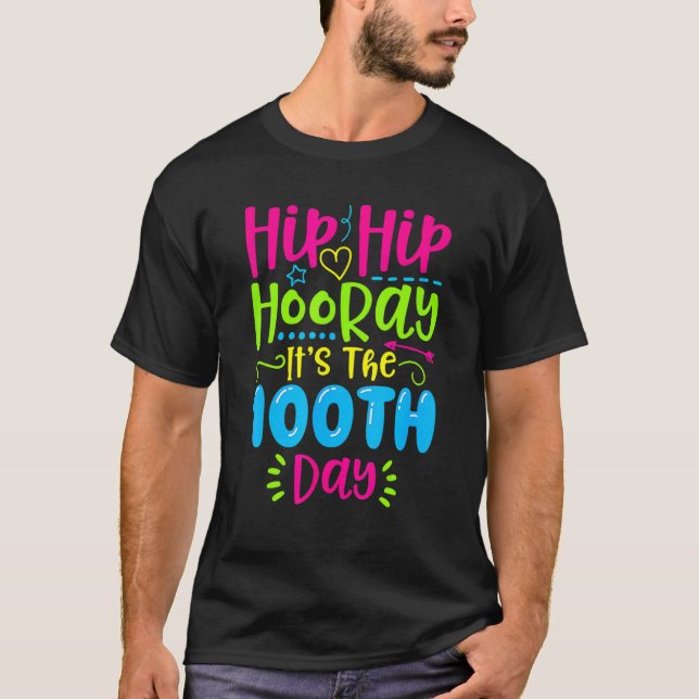 Camiseta Hip Hooray É o centésimo Dia da Escola (Frente)