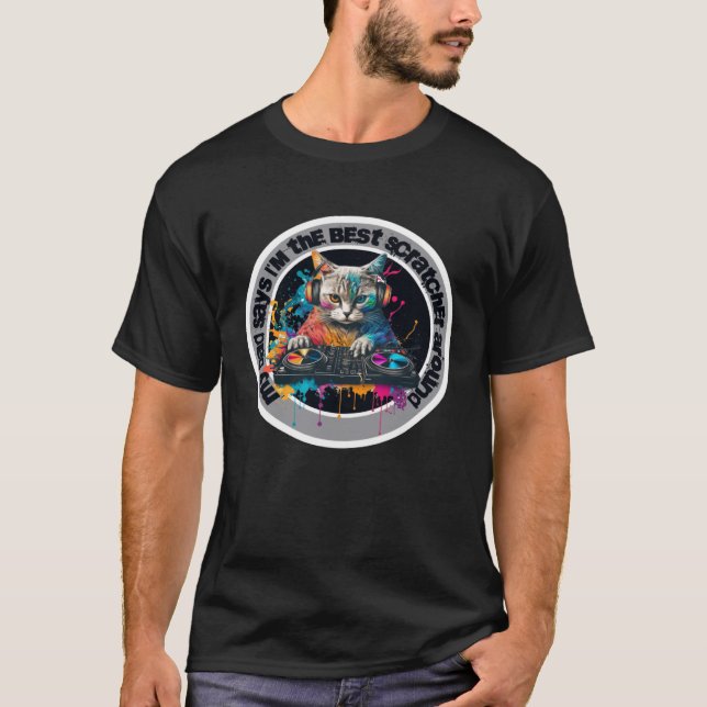 Camiseta Hip Hop Cat Fones de ouvido DJ Música Virar Mesa L (Frente)