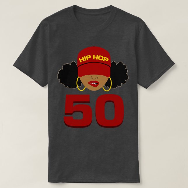 Camiseta Hip Hop é a 50.50ª aniversário da Afro PuFF Women (Frente do Design)