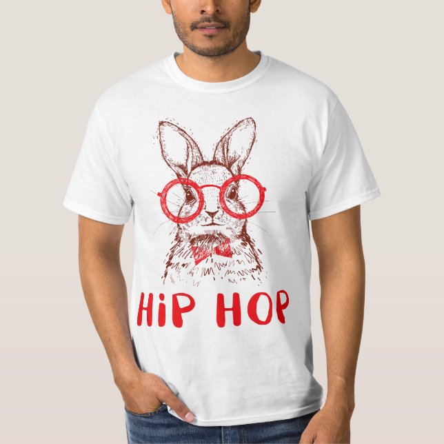 Camiseta Hip Hop Easter Bunny Nerd Hipster Tee Gift Rabbit  (Frente)